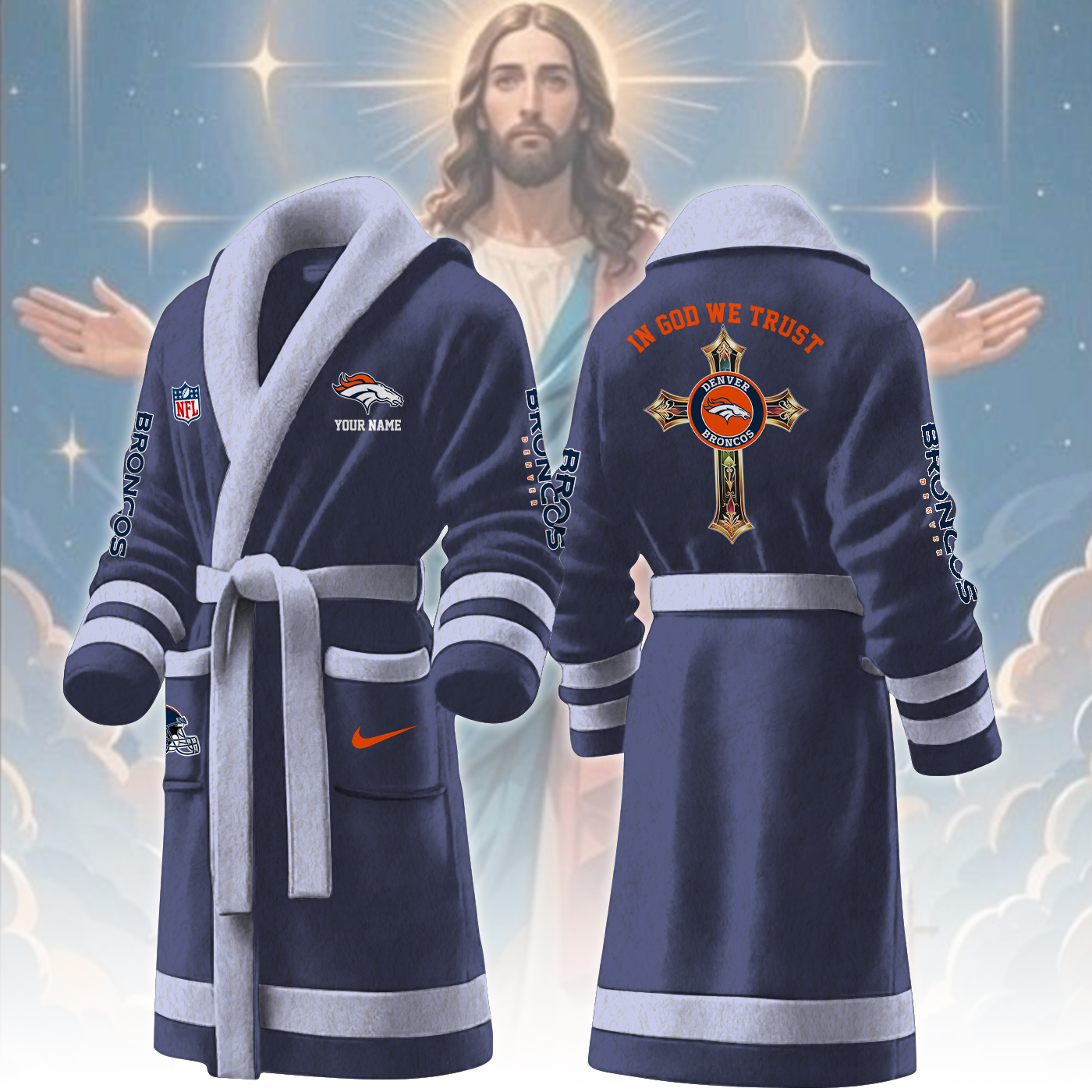 Denver Broncos NFL Personalized Fleece Bathrobe