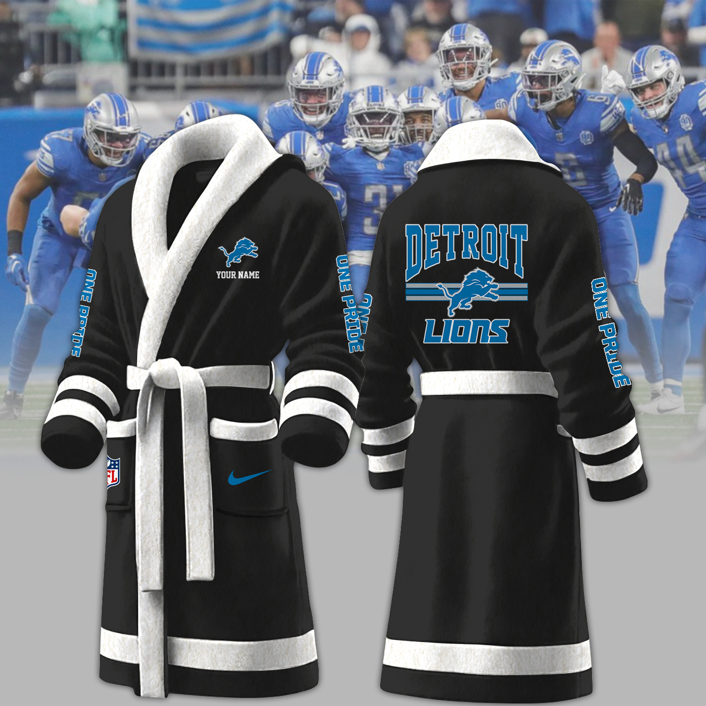 Detroit Lions NFL Personalized Fleece Bathrobe
