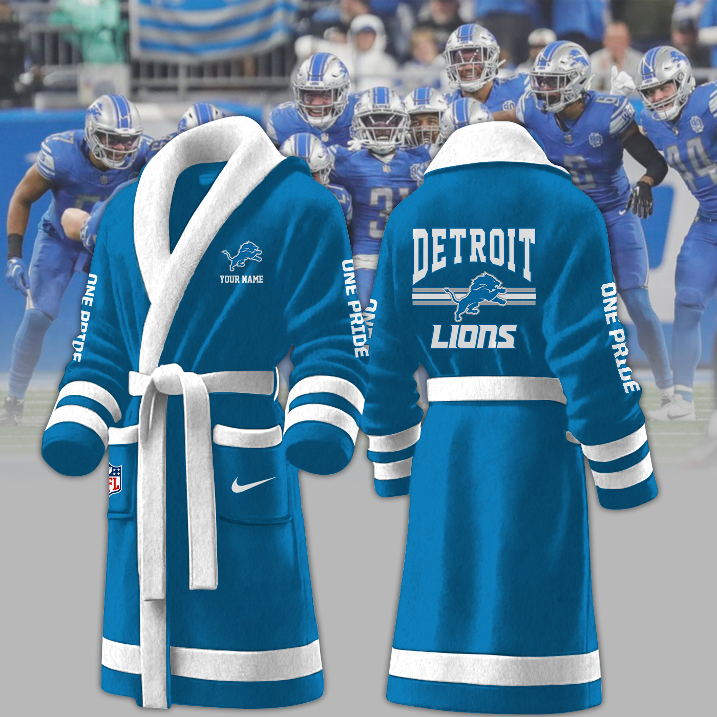 Detroit Lions NFL Personalized Fleece Bathrobe