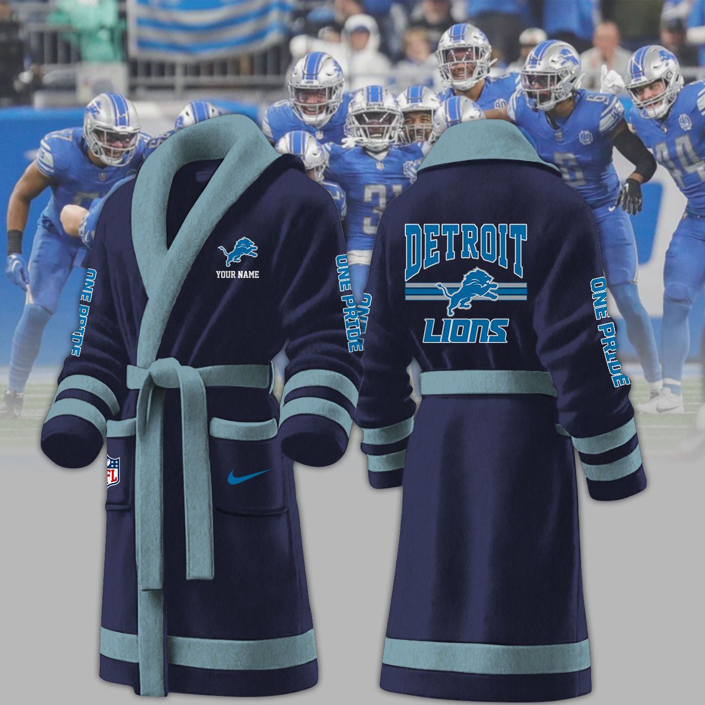 Detroit Lions NFL Personalized Fleece Bathrobe