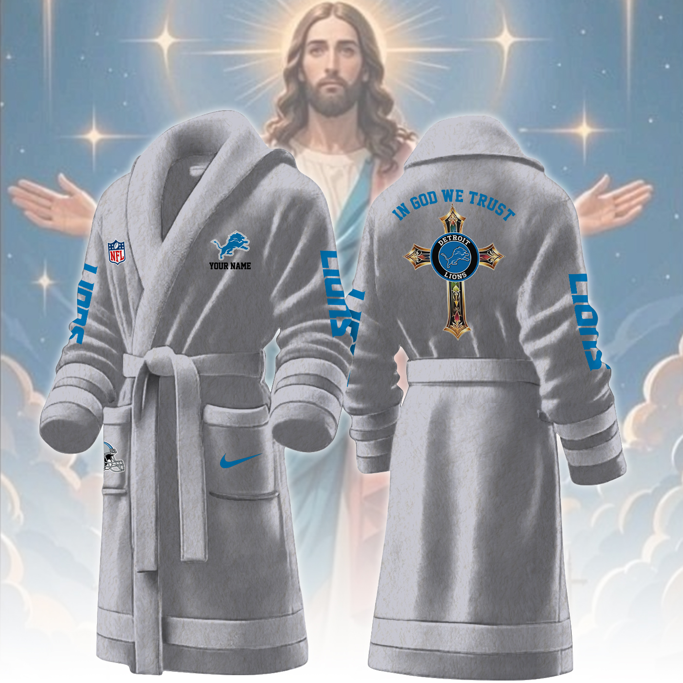 Detroit Lions NFL Personalized Fleece Bathrobe