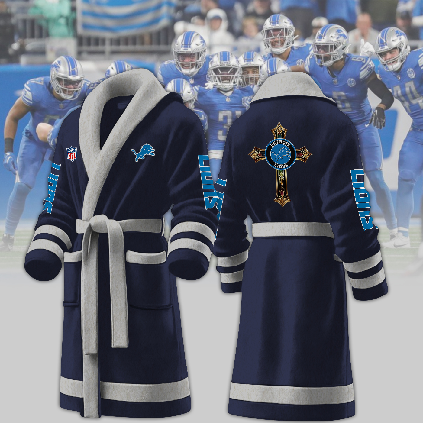 Detroit Lions NFL Personalized Fleece Bathrobe