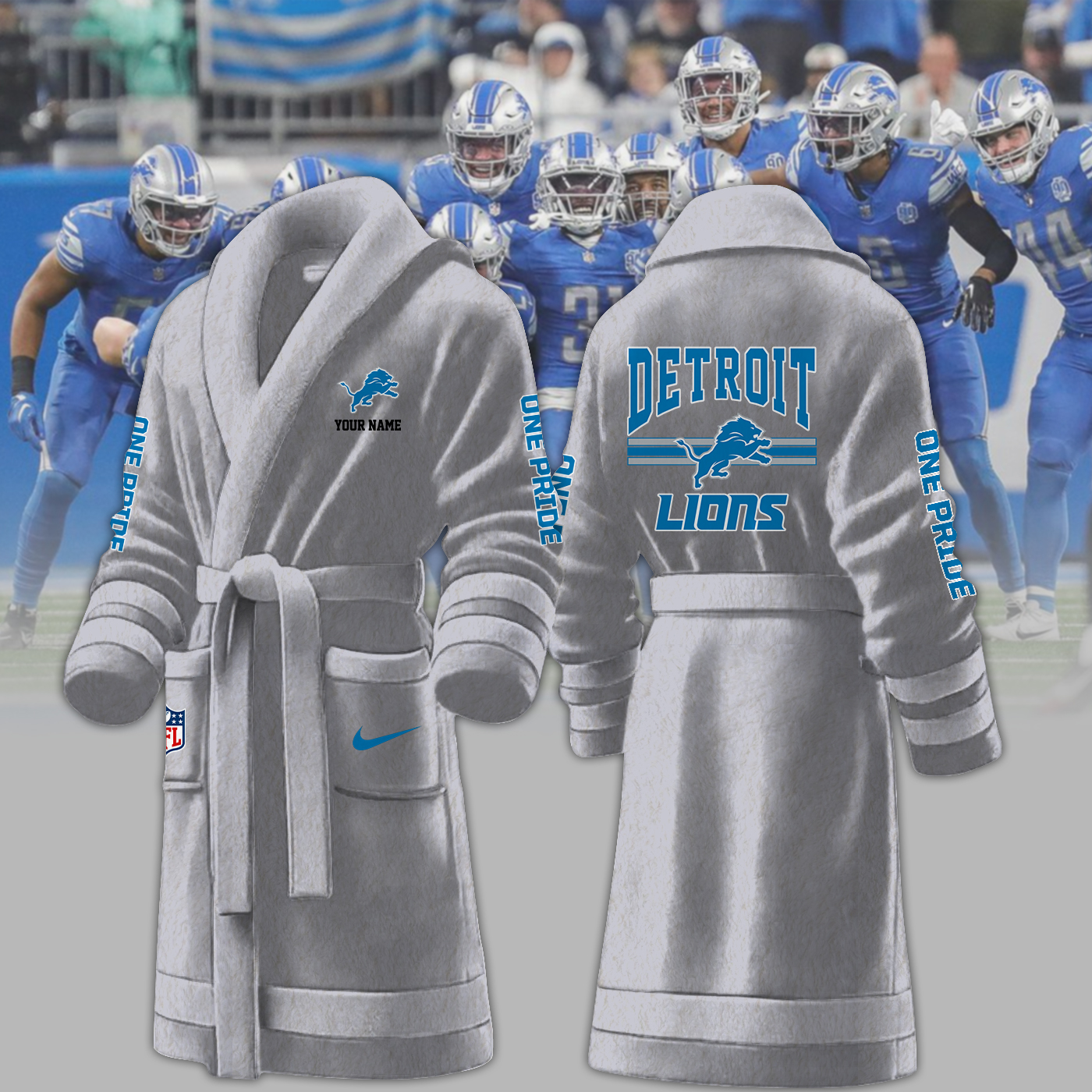 Detroit Lions NFL Personalized Fleece Bathrobe