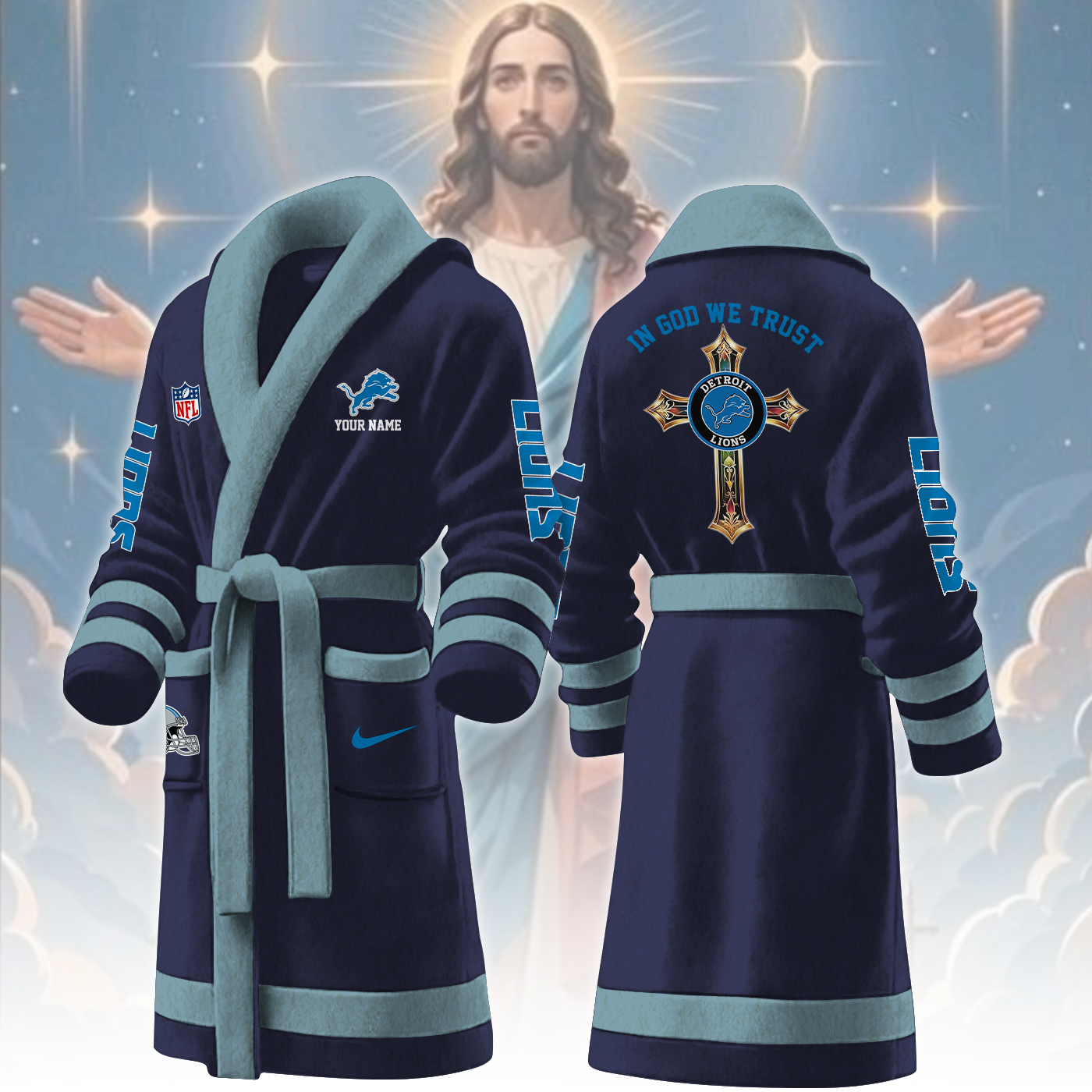 Detroit Lions NFL Personalized Fleece Bathrobe