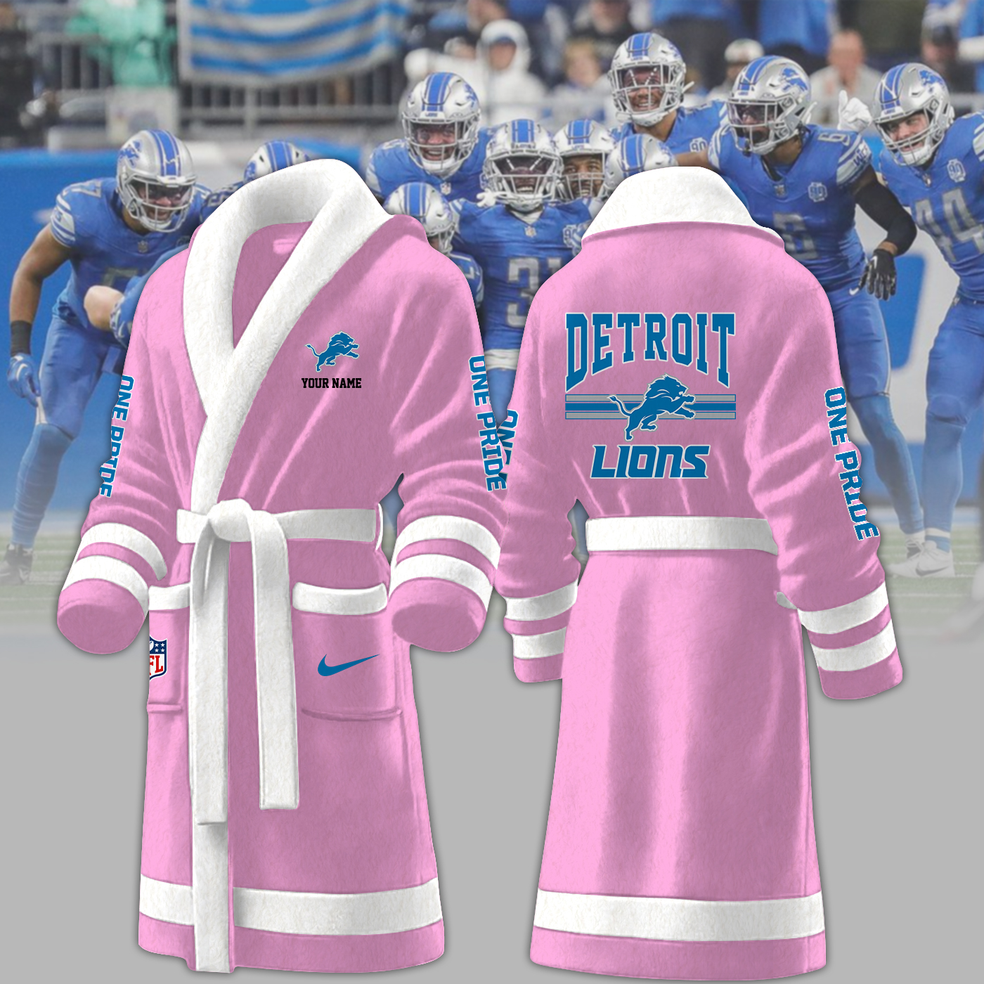 Detroit Lions NFL Personalized Fleece Bathrobe