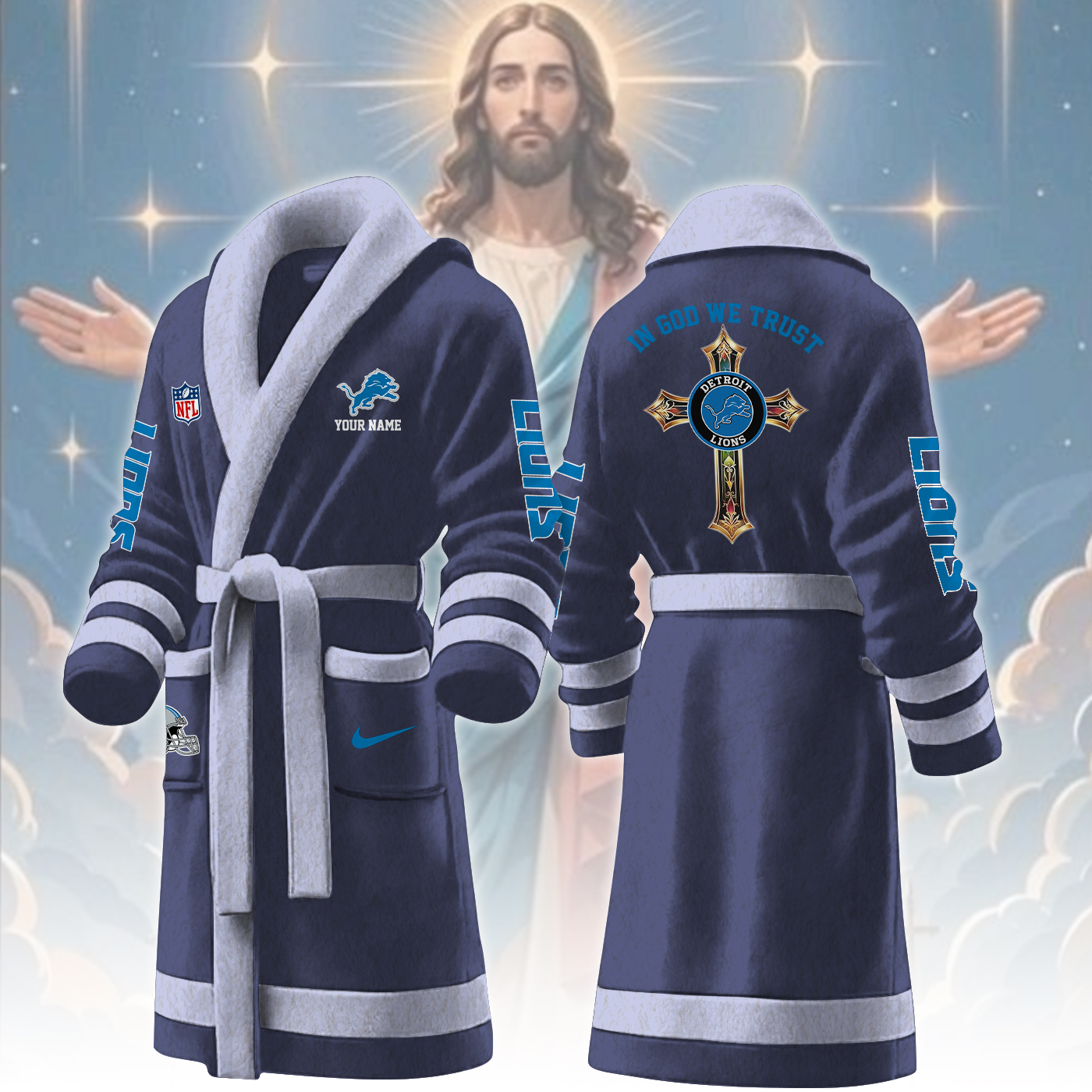 Detroit Lions NFL Personalized Fleece Bathrobe