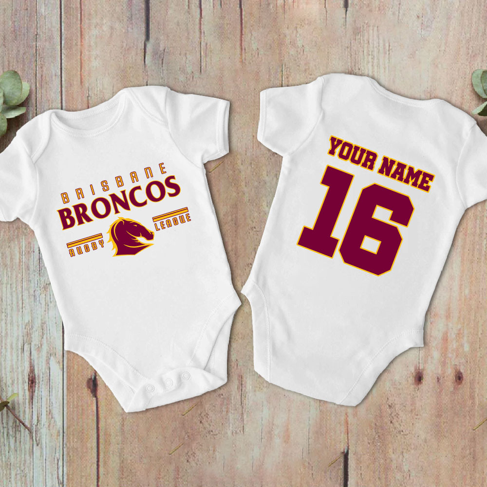 Farmhousemerch Brisbane Broncos New Personalized Baby Bodysuit For Mother's day 