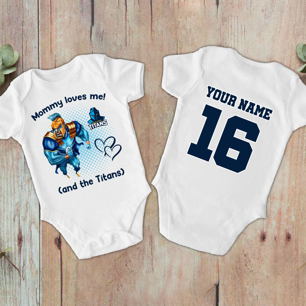 Farmhousemerch Gold Coast Titans New Personalized Baby Bodysuit For Mother's day 