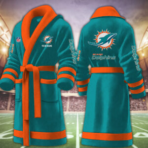 Miami Dolphins NFL Personalized Fleece Bathrobe