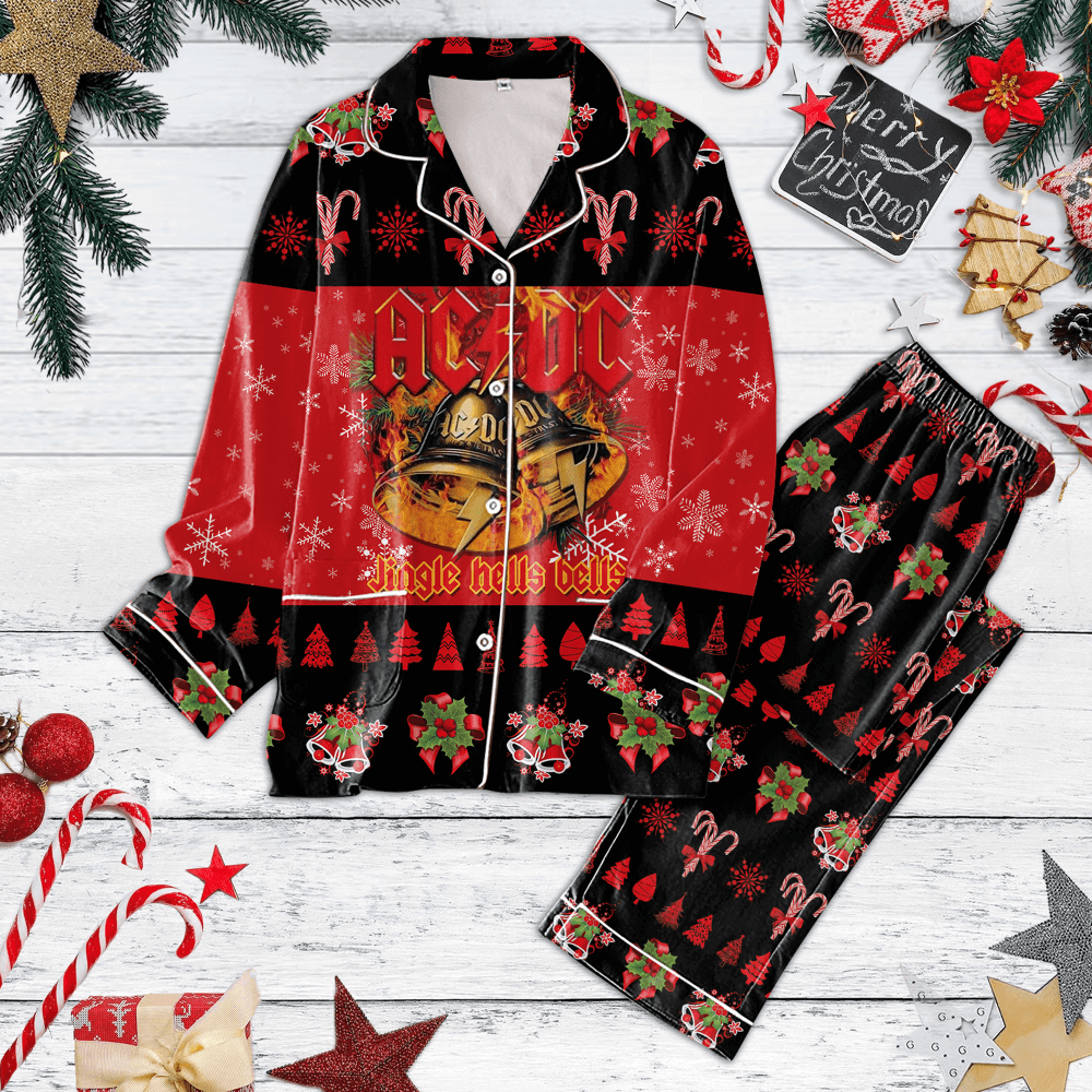 Farmhousemerch AC/DC Music Button Down Pajamas Set Gift For Fan
