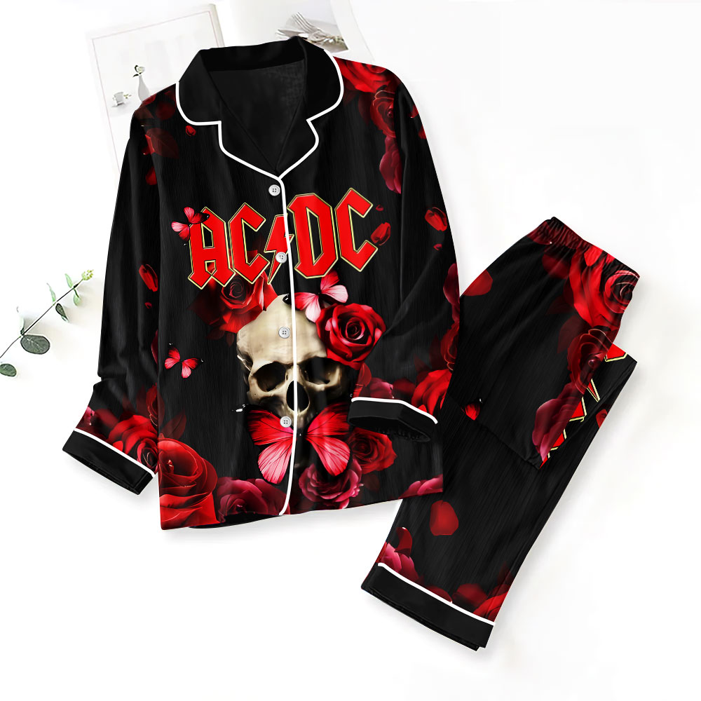 Farmhousemerch AC/DC Music Button Down Pajamas Set Gift For Fan