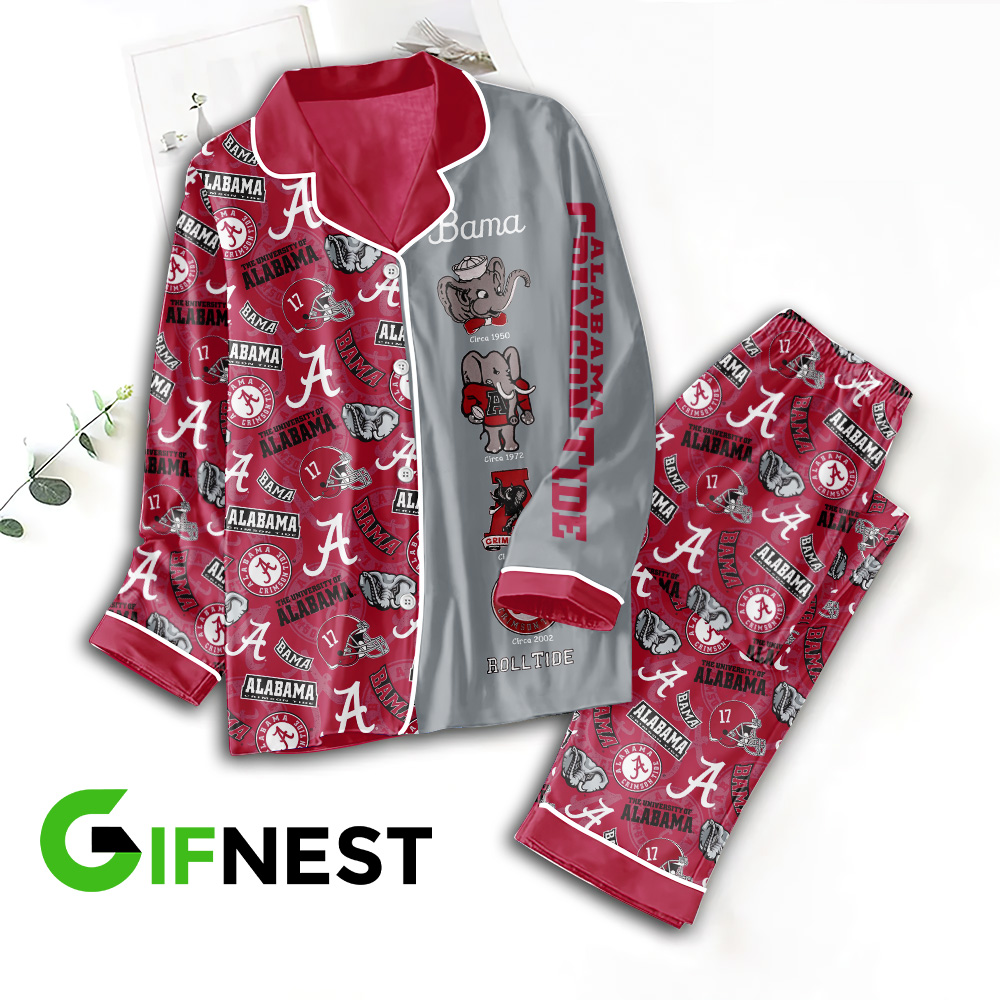 Farmhousemerch Alabama Crimson Tide NCAA Football Button Down Pajamas Set Gift For Fan