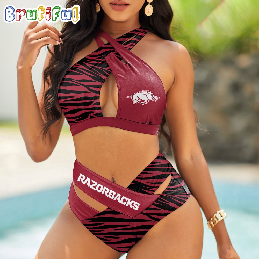 Farmhousemerch Arkansas Razorbacks NCAA Zebra Women Bikini Set Gift For Fan