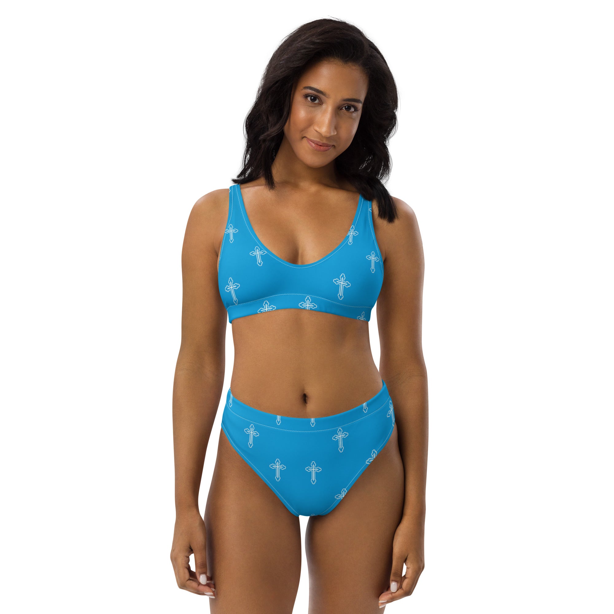 Farmhousemerch Blue Cross Recycled High-Waisted Bikini Gift For Fan