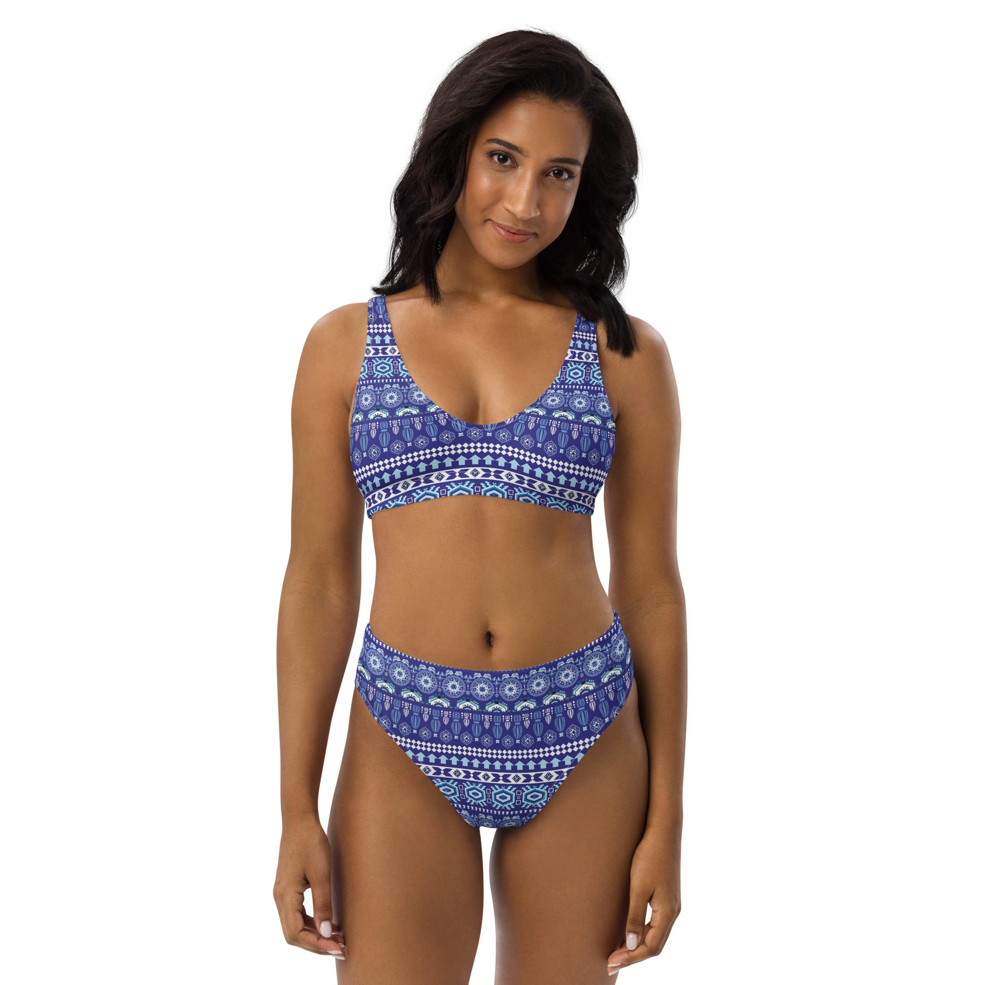 Farmhousemerch Blue Pattern Recycled High-Waisted Bikini Gift For Fan