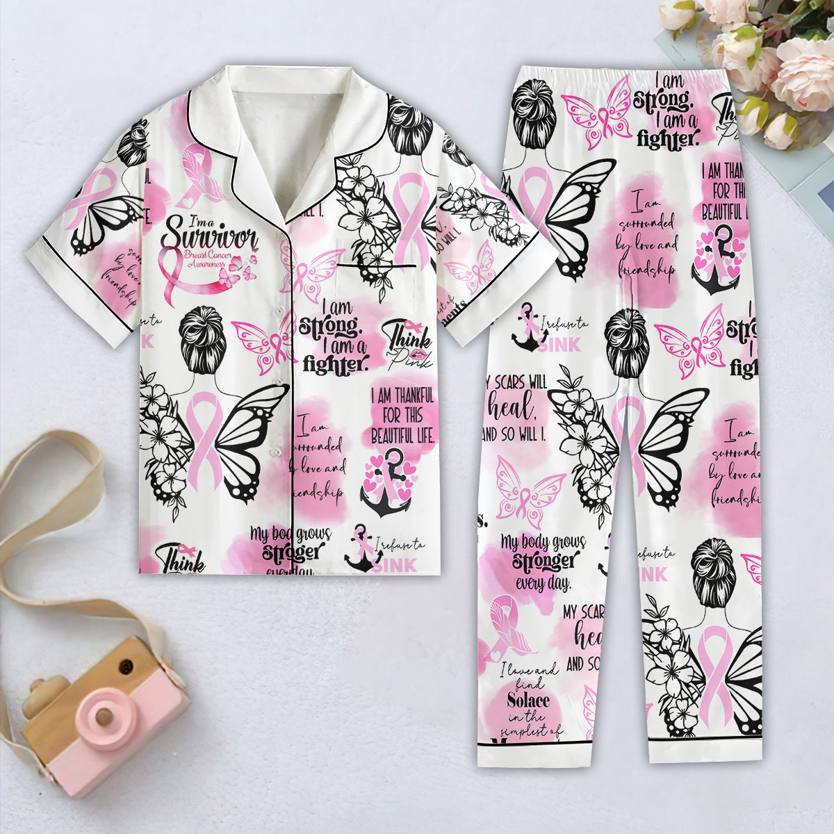 Farmhousemerch Breast Cancer Awareness Women Short Sleeve Pajamas Set Gift For Fan