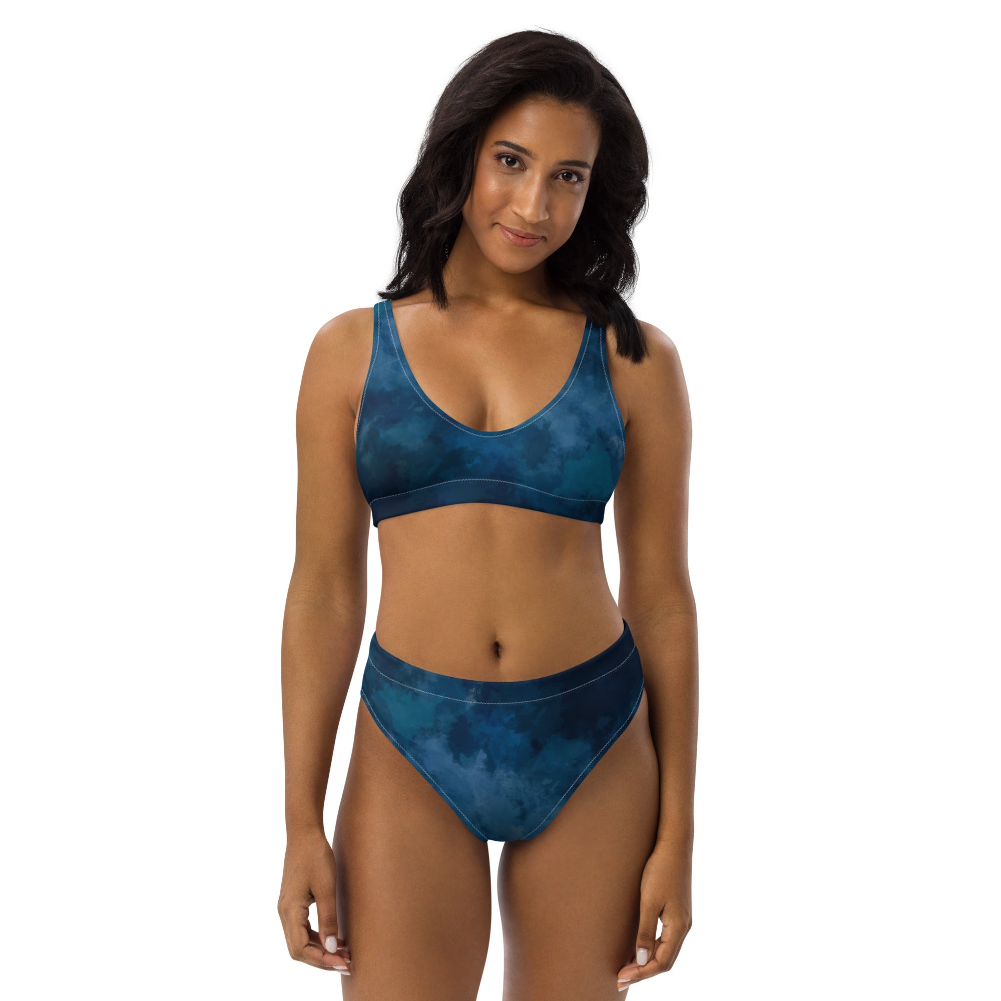 Farmhousemerch Dark Blue Sea Recycled High-Waisted Bikini Gift For Fan