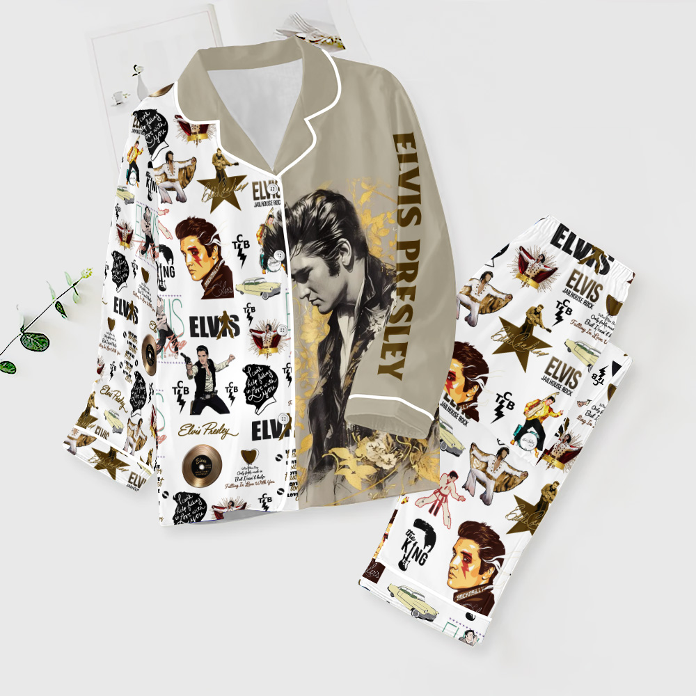 Farmhousemerch Elvis Presley Music Button Down Pajamas Set Gift For Fan