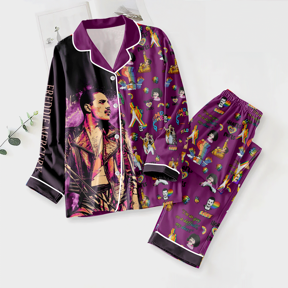 Farmhousemerch Freddie Mercury Music Button Down Pajamas Set Gift For Fan