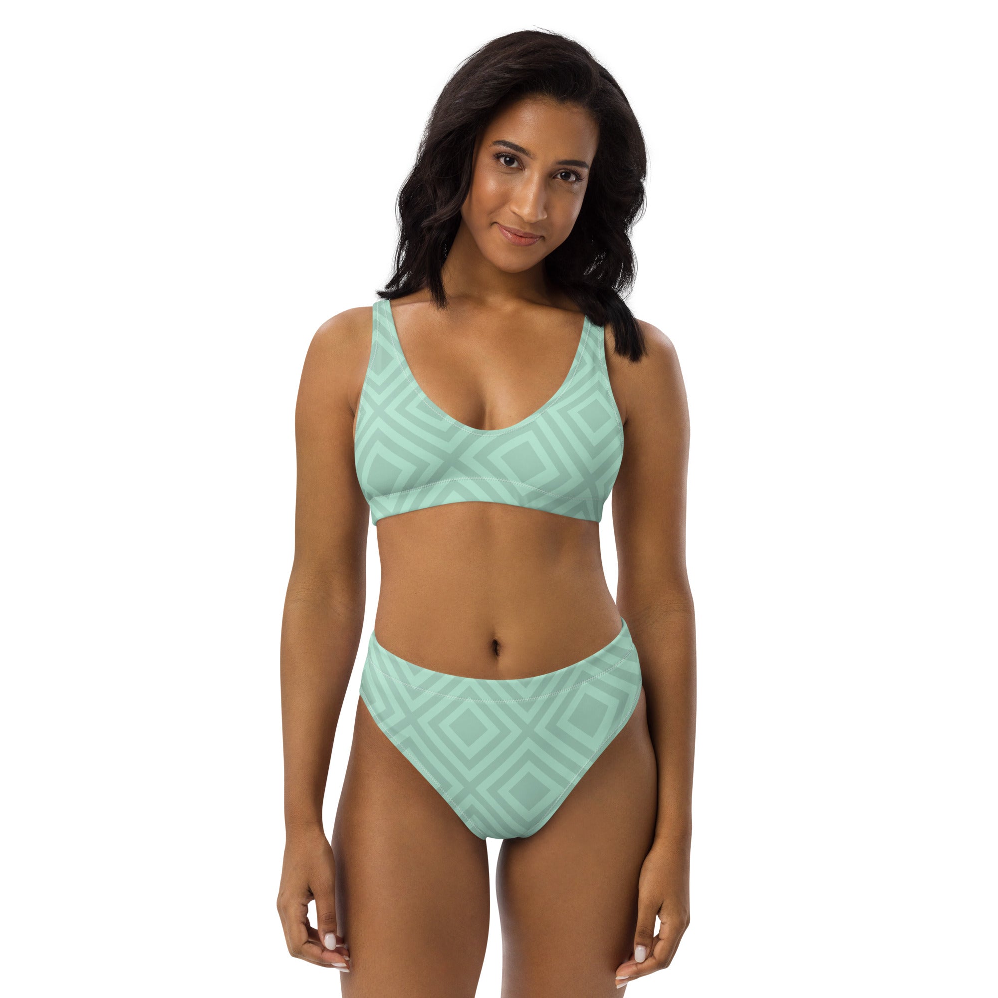 Farmhousemerch Green Square Recycled High-Waisted Bikini Gift For Fan