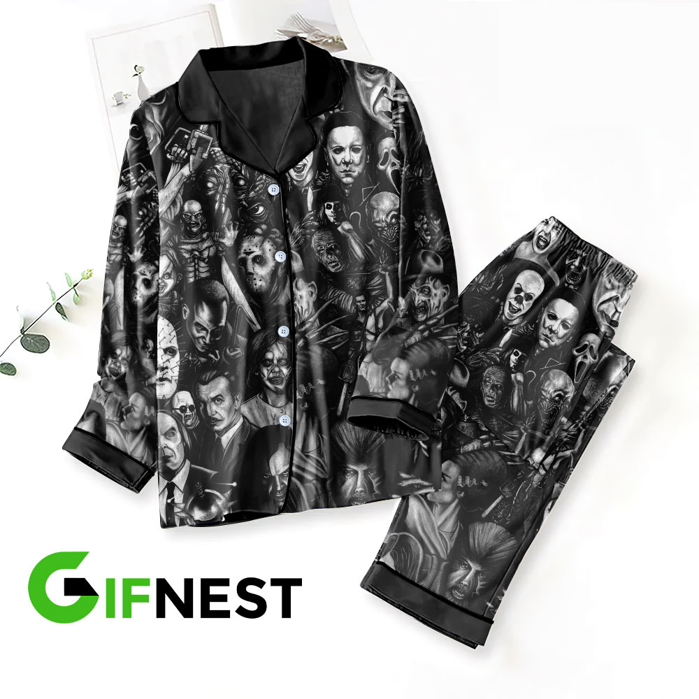 Farmhousemerch Horror Movies Button Down Pajamas Se Gift For Fan