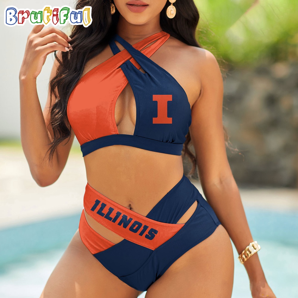 Farmhousemerch Illinois Fighting Illini NCAA Women Bikini Set Gift For Fan