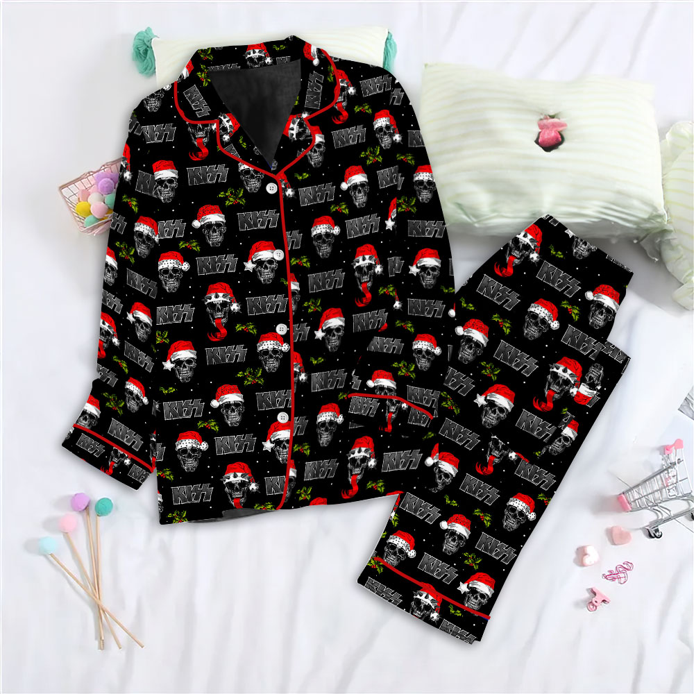 Farmhousemerch Kiss Band Music Button Down Pajamas Set Gift For Fan