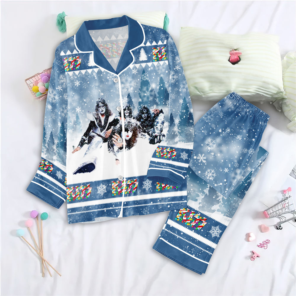 Farmhousemerch Kiss Band Music Button Down Pajamas Set Gift For Fan