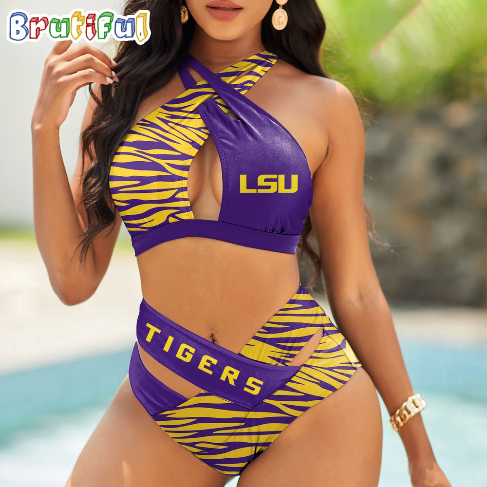 Farmhousemerch LSU Tigers NCAA Zebra Women Bikini Set Gift For Fan