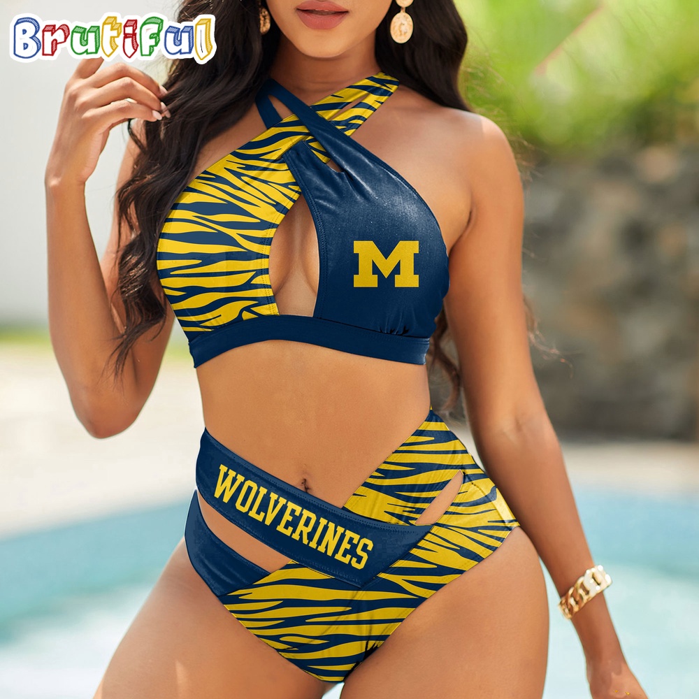 Farmhousemerch Michigan Wolverines NCAA Zebra Women Bikini Set Gift For Fan