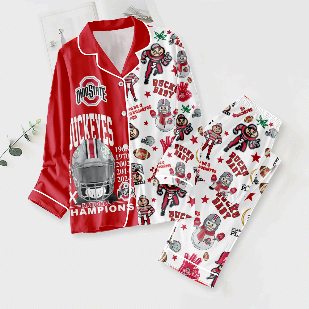 Farmhousemerch Ohio State Buckeyes NCAA Football Button Down Pajamas Set Gift For Fan