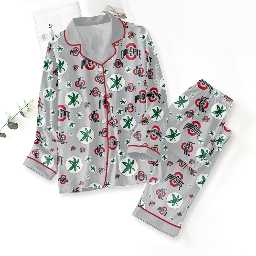 Farmhousemerch Ohio State Buckeyes NCAA Football Button Down Pajamas Set Gift For Fan