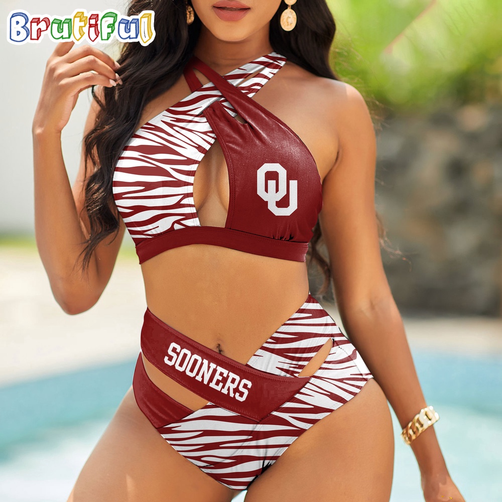 Farmhousemerch Oklahoma Sooners NCAA Zebra Women Bikini Set Gift For Fan