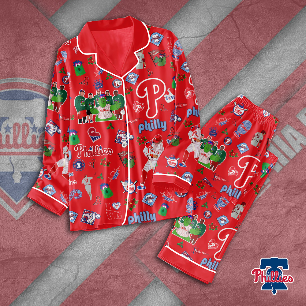 Farmhousemerch Philadelphia Phillies MLB Button Down Pajamas Set Gift For Fan