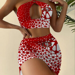 Farmhousemerch San Francisco 49ers NFL Swimsuits Halter Cutout Bikini Bathing Suit Cover Up Skirt For Fan