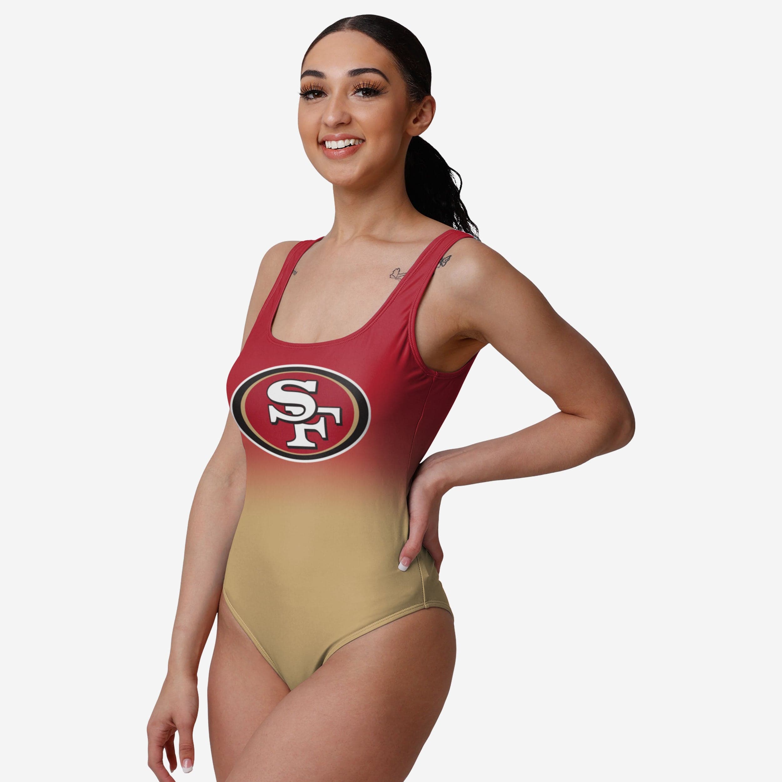 Farmhousemerch San Francisco 49ers NFL Womens Gametime Gradient One Piece Swimsuit Gift For Fan