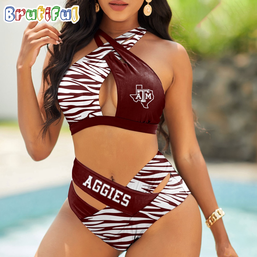 Farmhousemerch Texas A&M Aggies NCAA Zebra Women Bikini Set Gift For Fan