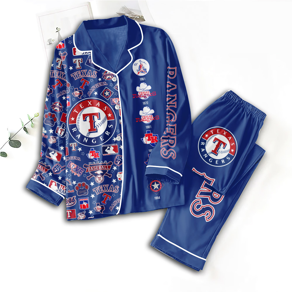 Farmhousemerch Texas Rangers MLB Button Down Pajamas Set Gift For Fan